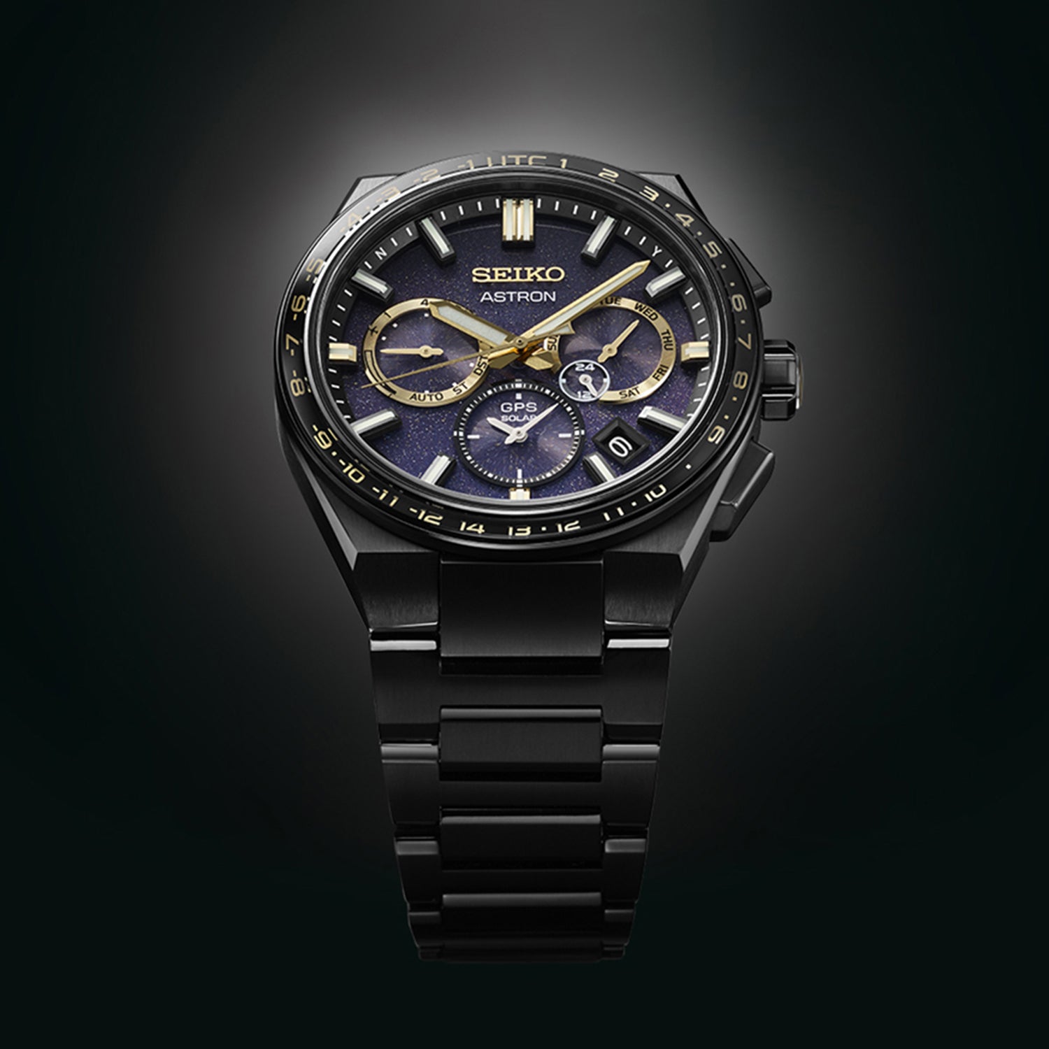 Astron Men Solar Sparkling Blue Dial Chronograph Stainless Steel Watch SSH145J1