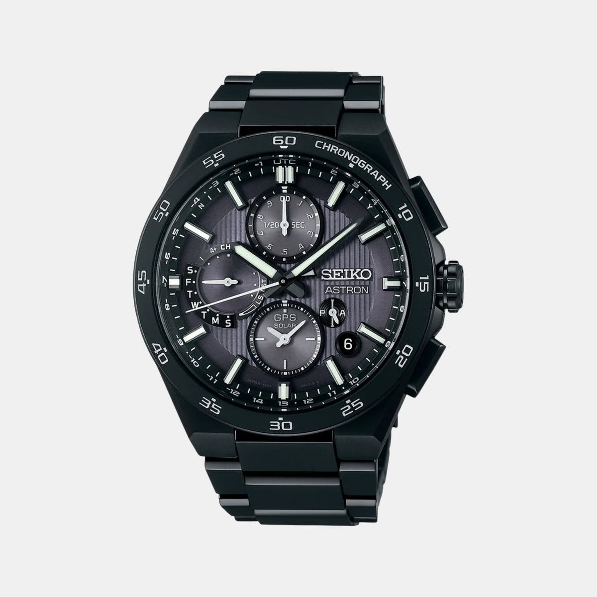 Astron Men Solar Black Dial Chronograph Stainless Steel Watch SSH145J1