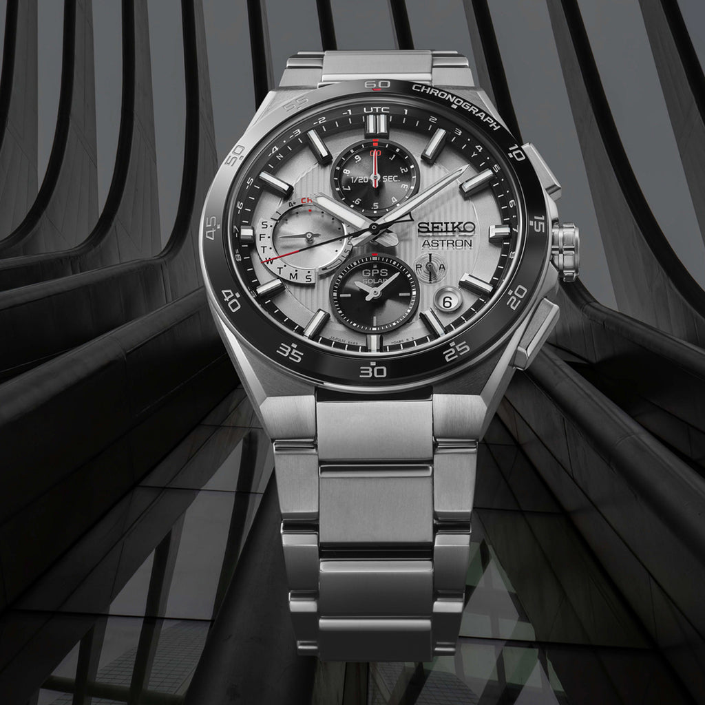 Astron Men Solar Sparkling Blue Dial Chronograph Stainless Steel Watch SSH153J1