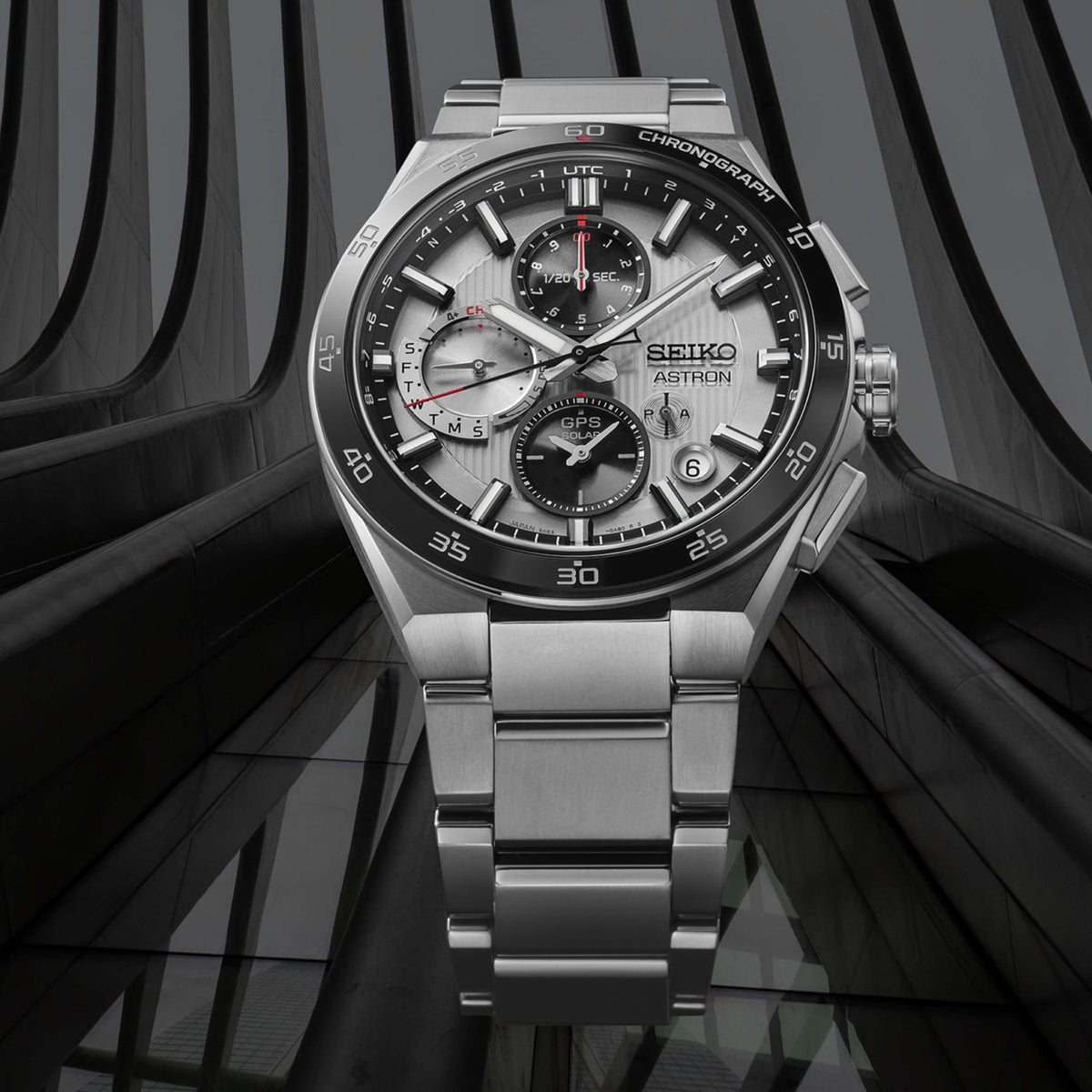 Astron Men Solar Silver Dial Chronograph Stainless Steel Watch SSH153J1