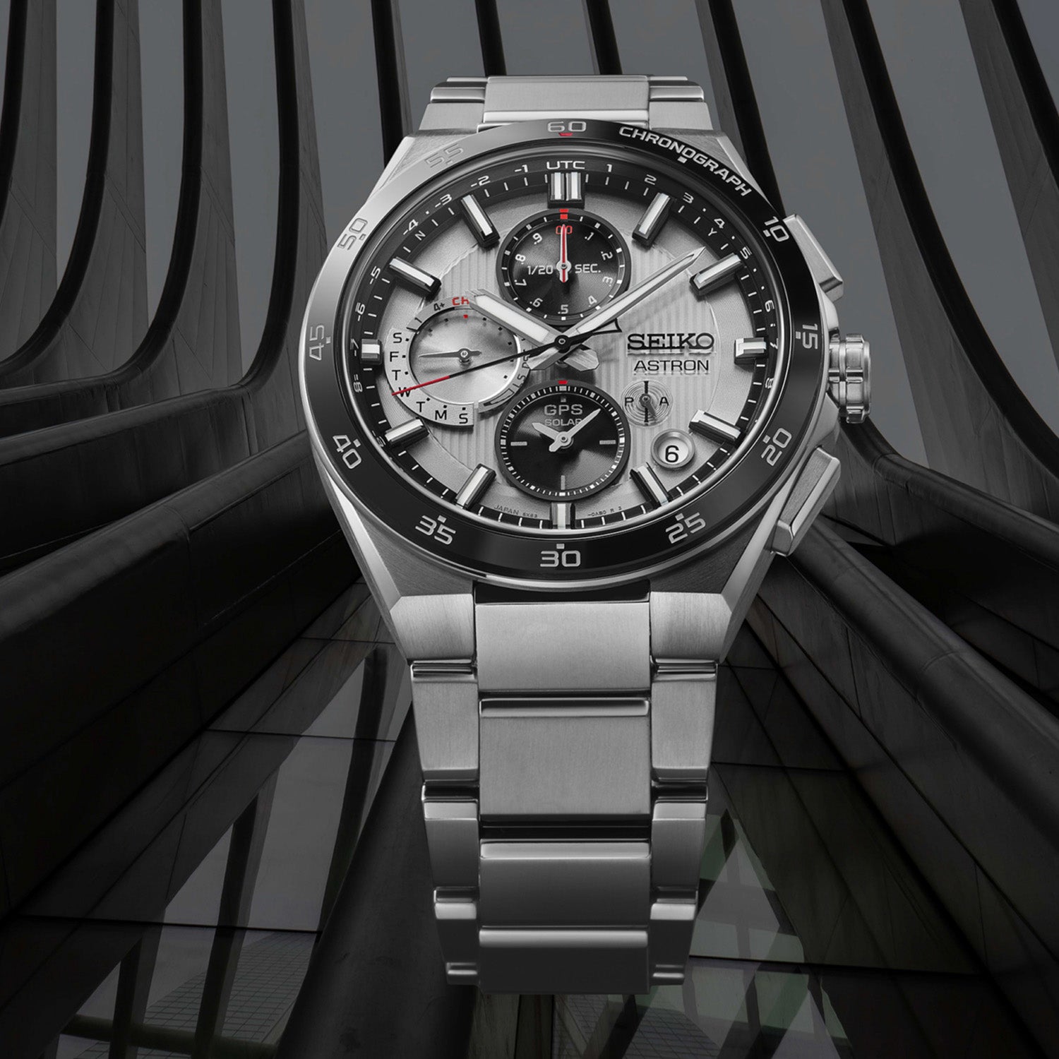 Astron Men Solar Sparkling Blue Dial Chronograph Stainless Steel Watch SSH153J1