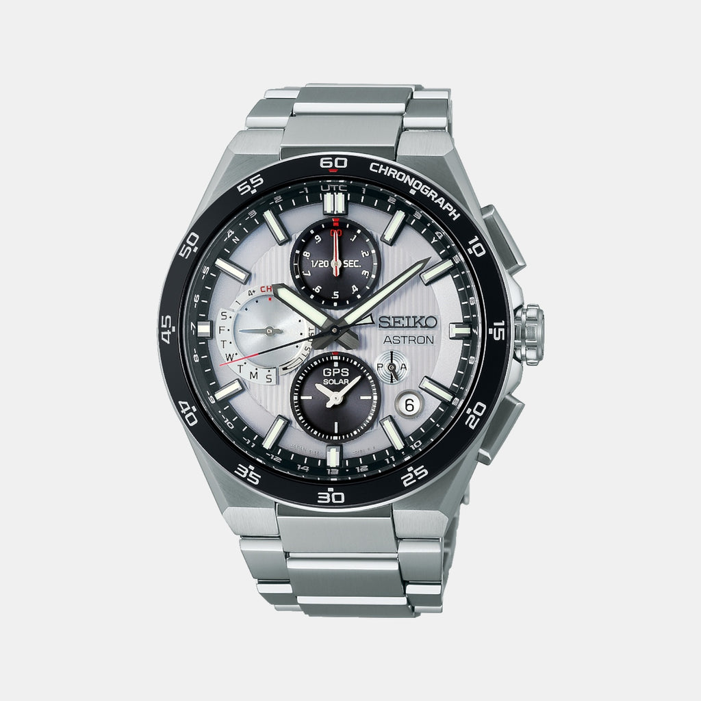 Astron Men Solar Sparkling Blue Dial Chronograph Stainless Steel Watch SSH153J1