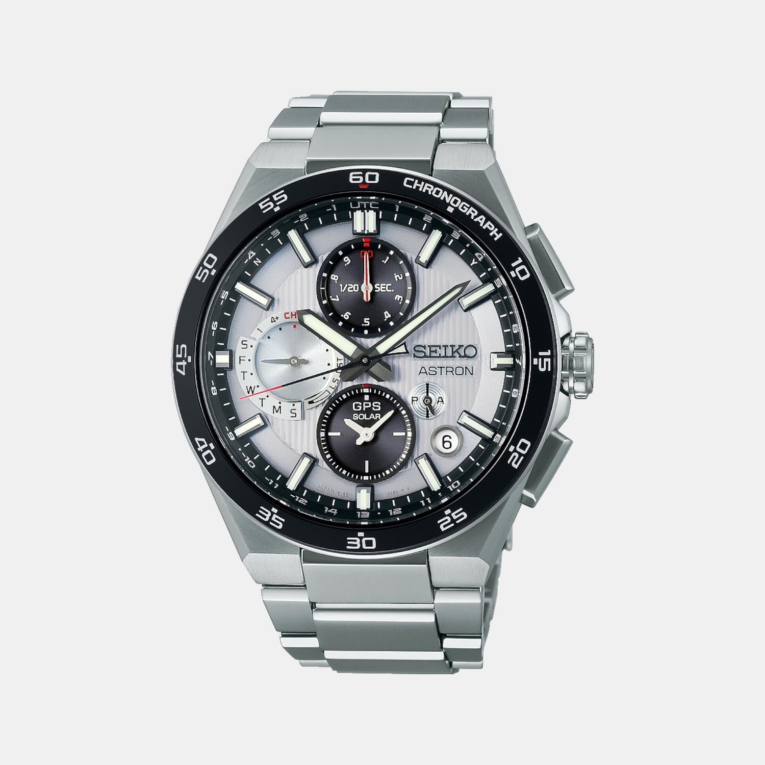 Astron Men Solar Sparkling Blue Dial Chronograph Stainless Steel Watch SSH153J1