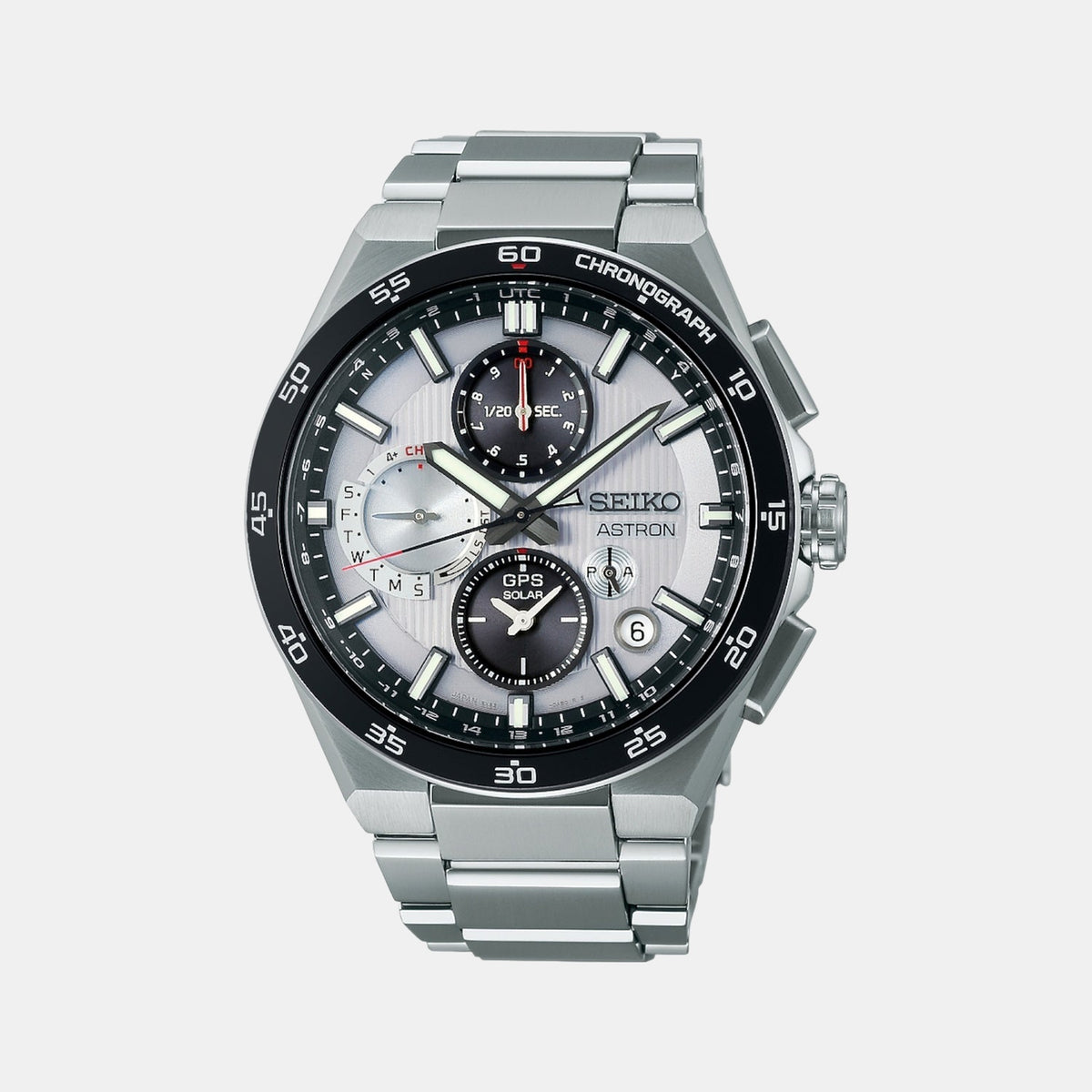 Astron Men Solar Silver Dial Chronograph Stainless Steel Watch SSH153J1