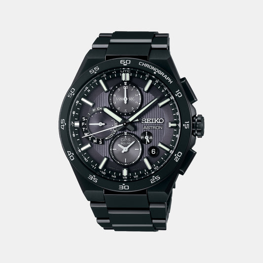 Astron Men Solar Black Dial Chronograph Stainless Steel Watch SSH155J1