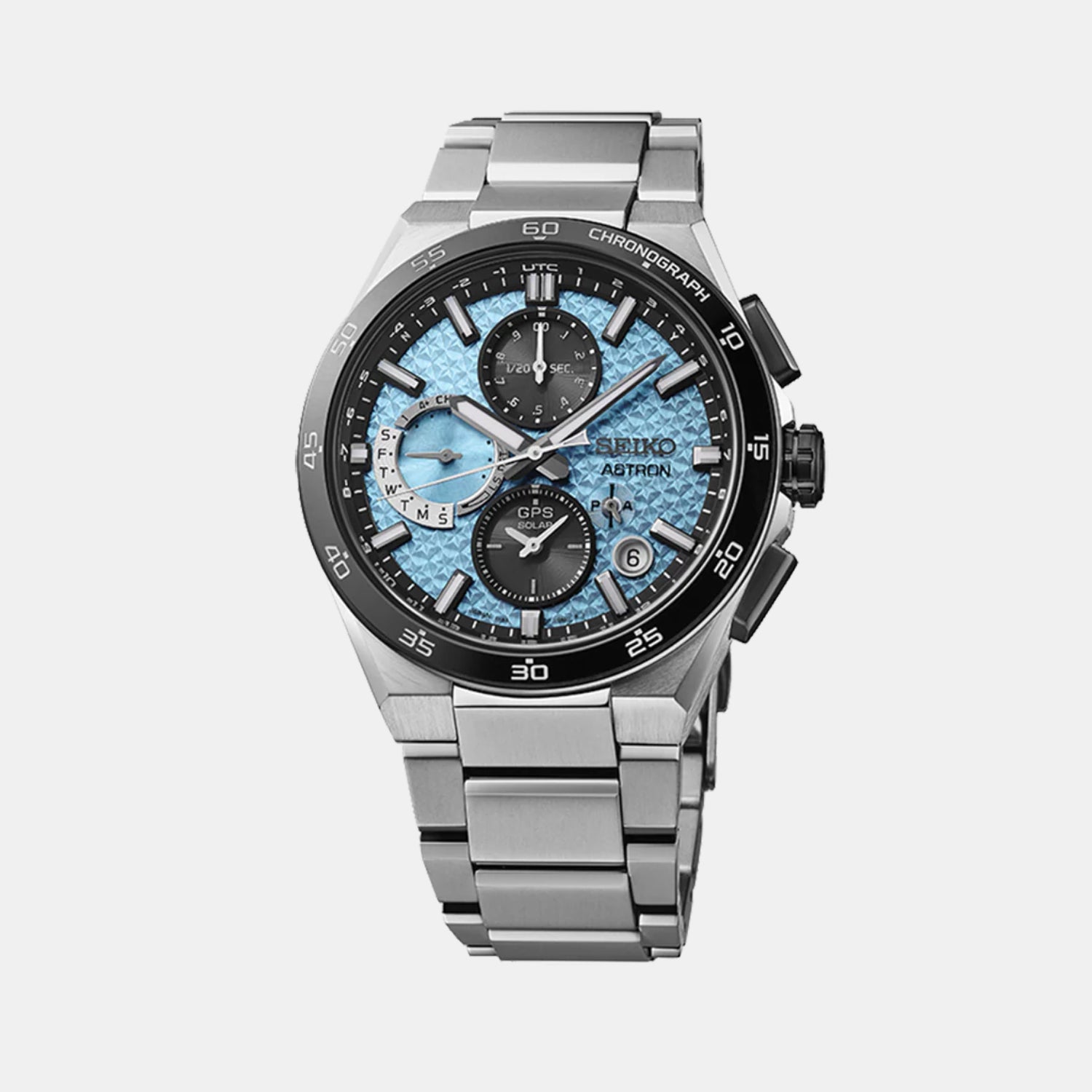 Astron Men Solar Sparkling Blue Dial Chronograph Stainless Steel Watch SSH157J1