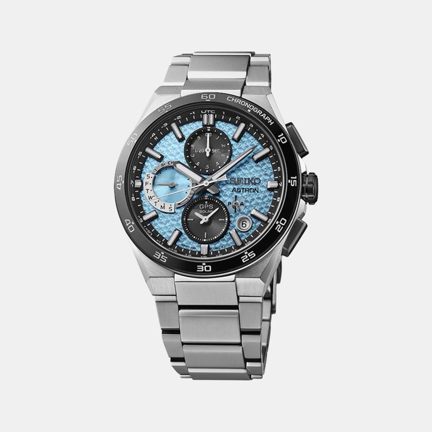 Astron Men Solar Sparkling Blue Dial Chronograph Stainless Steel Watch SSH157J1