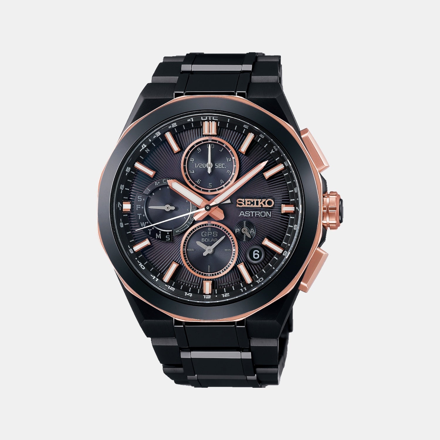 Astron Men Solar Black Dial Chronograph Stainless Steel Watch SSH158J1