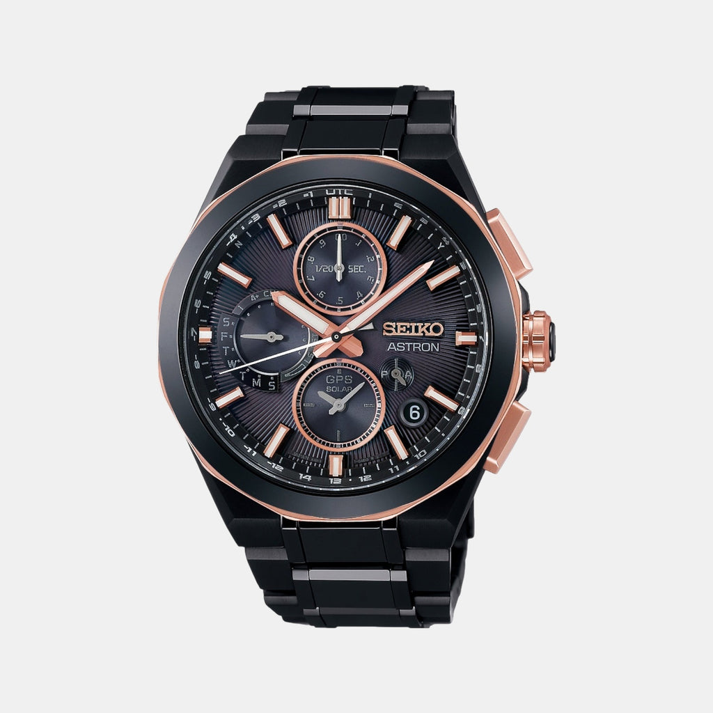 Astron Men Solar Black Dial Chronograph Stainless Steel Watch SSH158J1