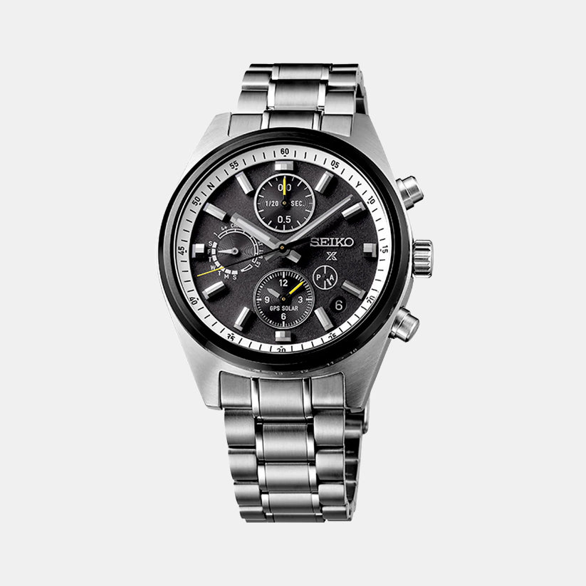 Speedtimer Men Solar Black Dial Chronograph Stainless Steel Watch SSH167J1