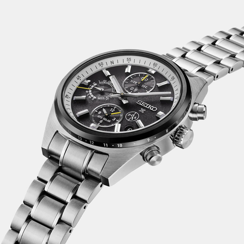 Speedtimer Men Solar Black Dial Chronograph Stainless Steel Watch SSH167J1