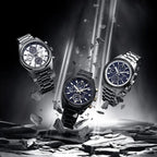 Speedtimer Men Solar Black Dial Chronograph Stainless Steel Watch SSH167J1