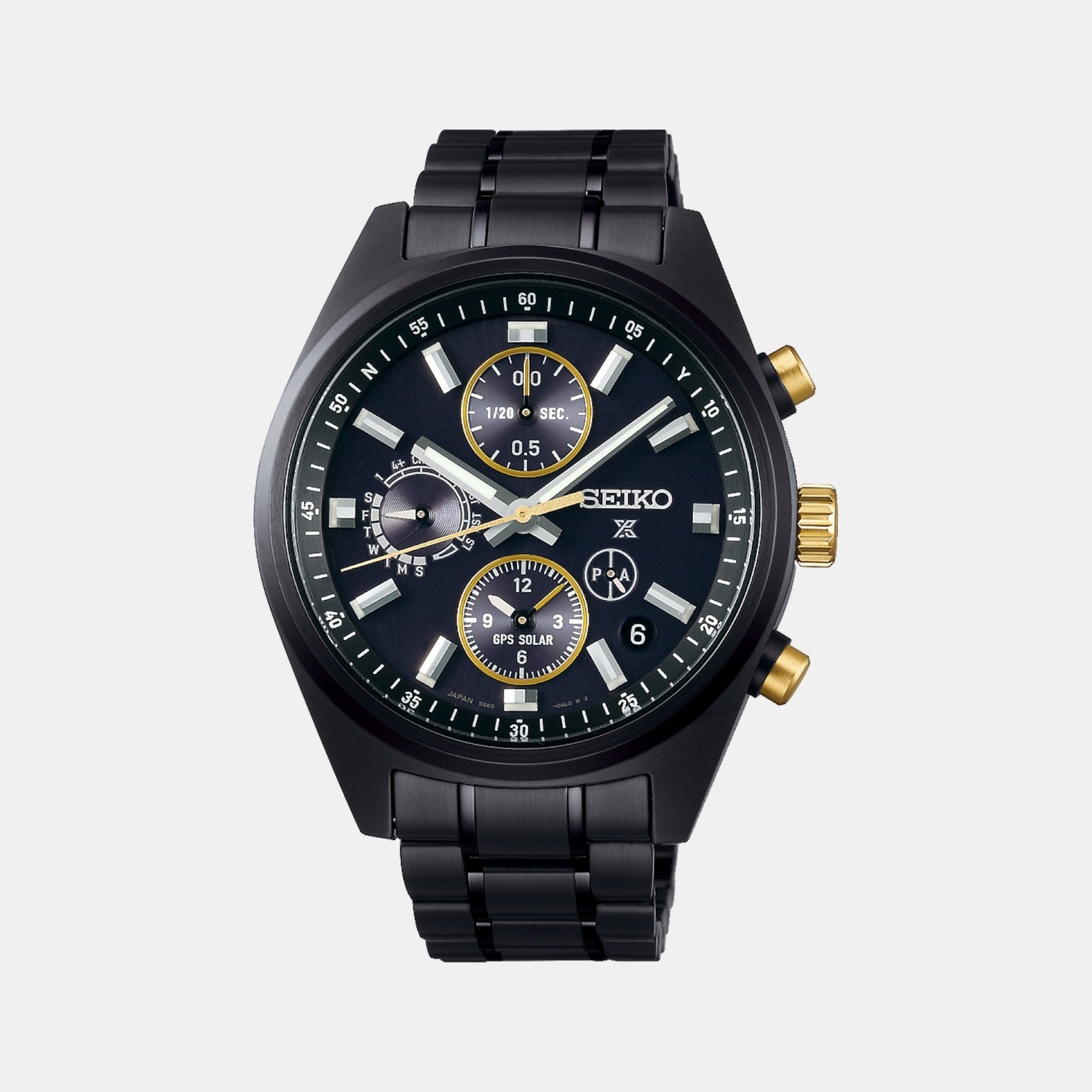 Speedtimer Men Solar Black Dial Chronograph Stainless Steel Watch SSH169J1