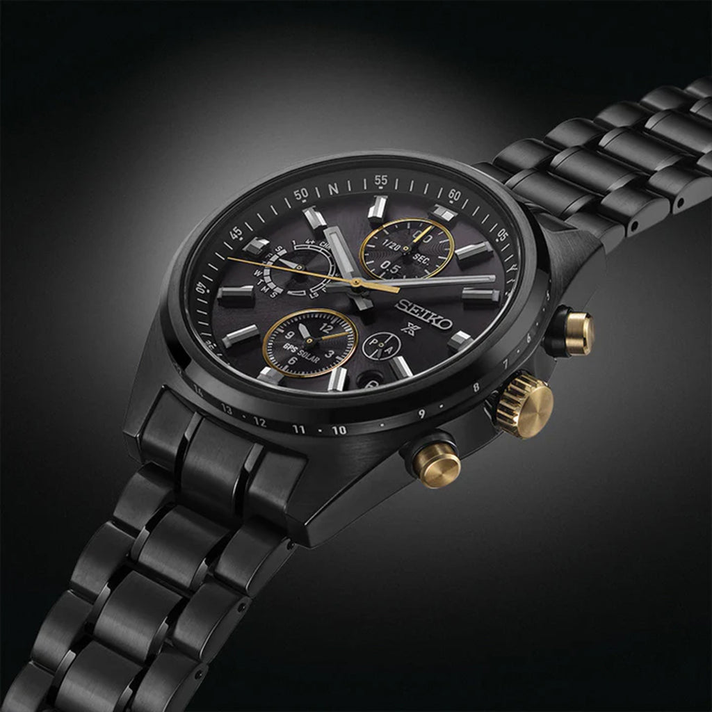 Speedtimer Men Solar Black Dial Chronograph Stainless Steel Watch SSH169J1