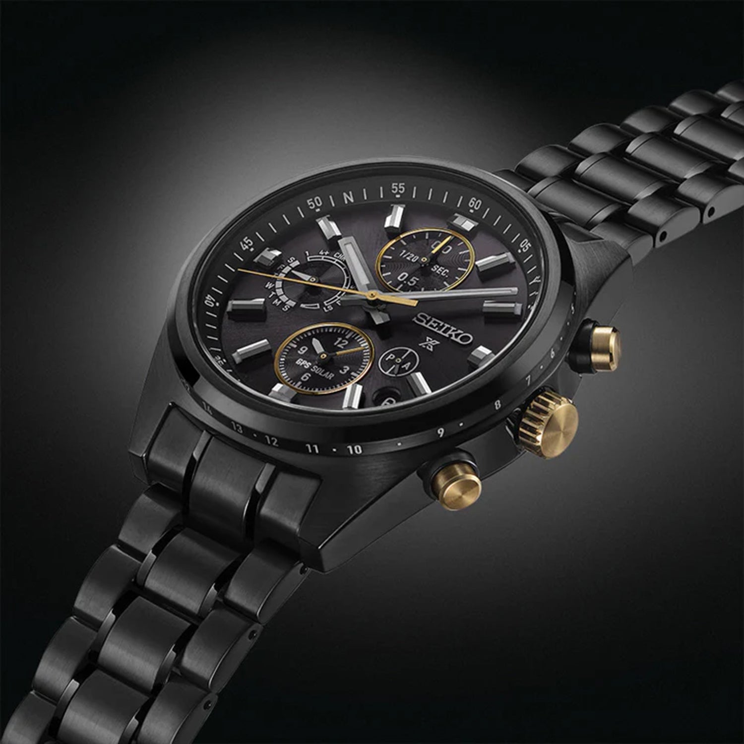 Speedtimer Men Solar Black Dial Chronograph Stainless Steel Watch SSH169J1