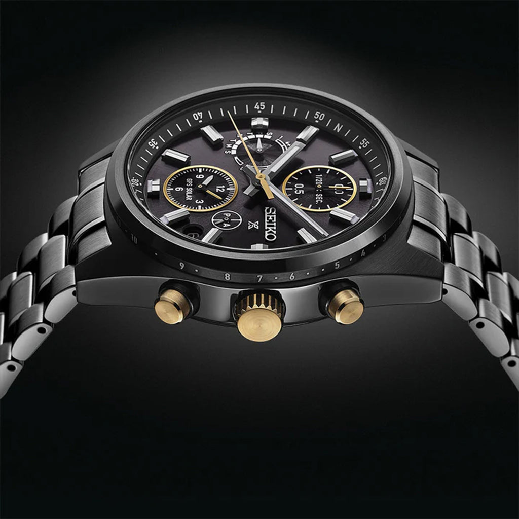 Speedtimer Men Solar Black Dial Chronograph Stainless Steel Watch SSH169J1