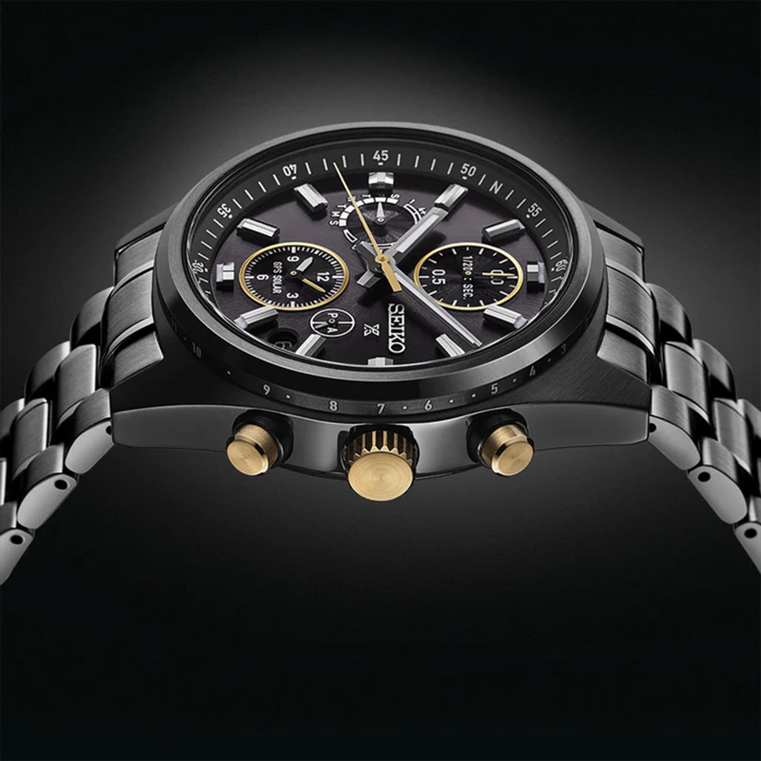 Speedtimer Men Solar Black Dial Chronograph Stainless Steel Watch SSH169J1