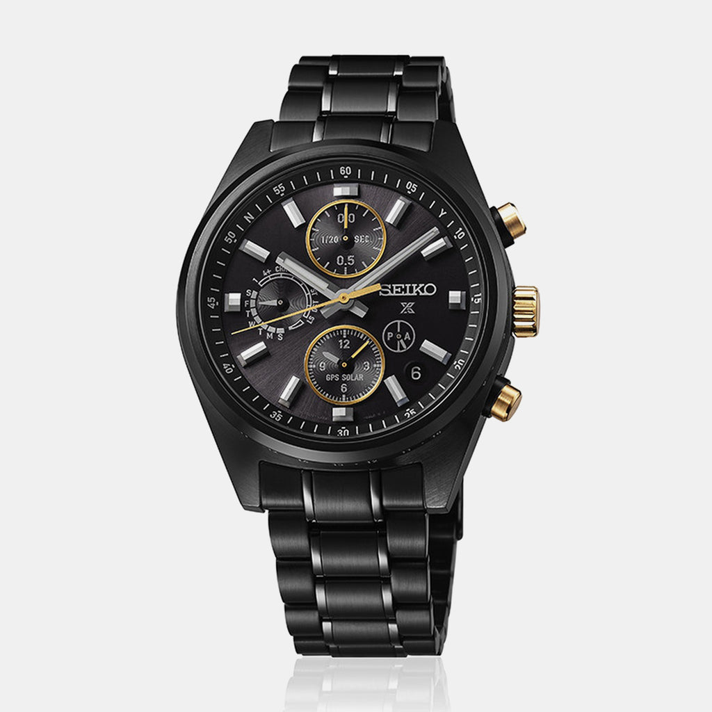 Speedtimer Men Solar Black Dial Chronograph Stainless Steel Watch SSH169J1