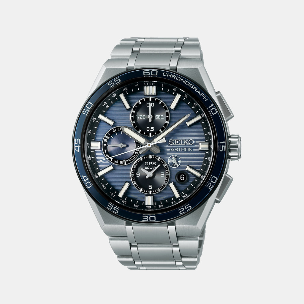 Astron GPS Solar Dual-Time Chronograph Men Slate Blue Dial Watch SSH175J1