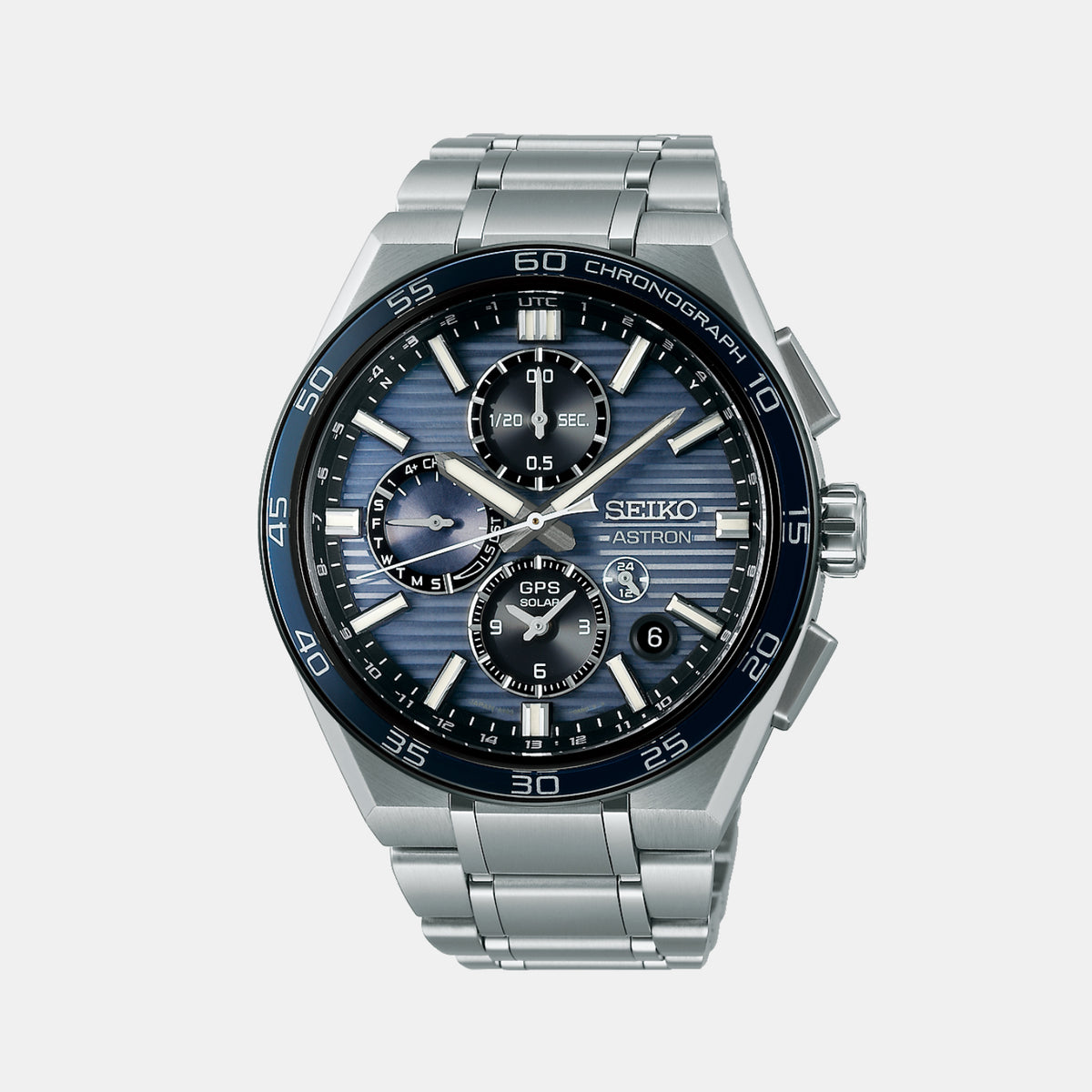 Astron Men Solar Blue Dial Chronograph Stainless Steel Watch SSH175J1