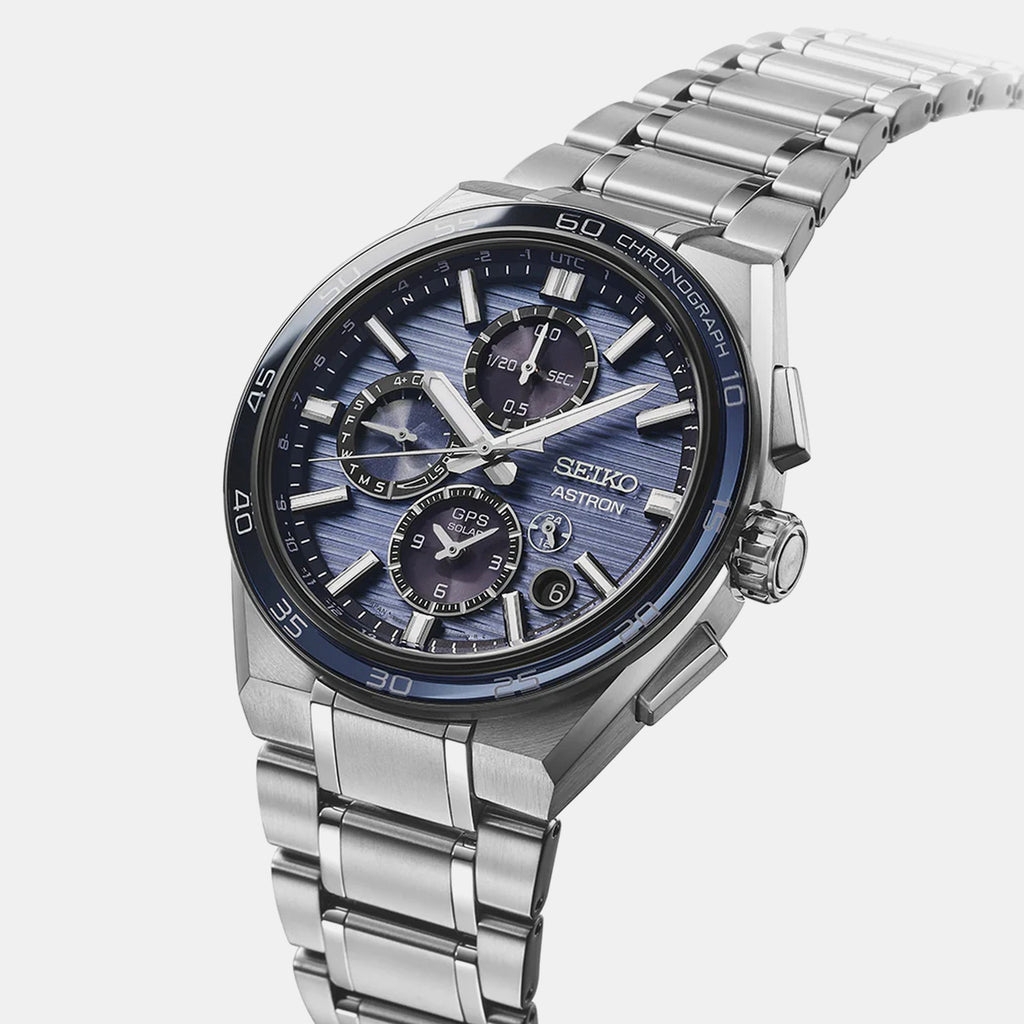 Astron GPS Solar Dual-Time Chronograph Men Slate Blue Dial Watch SSH175J1