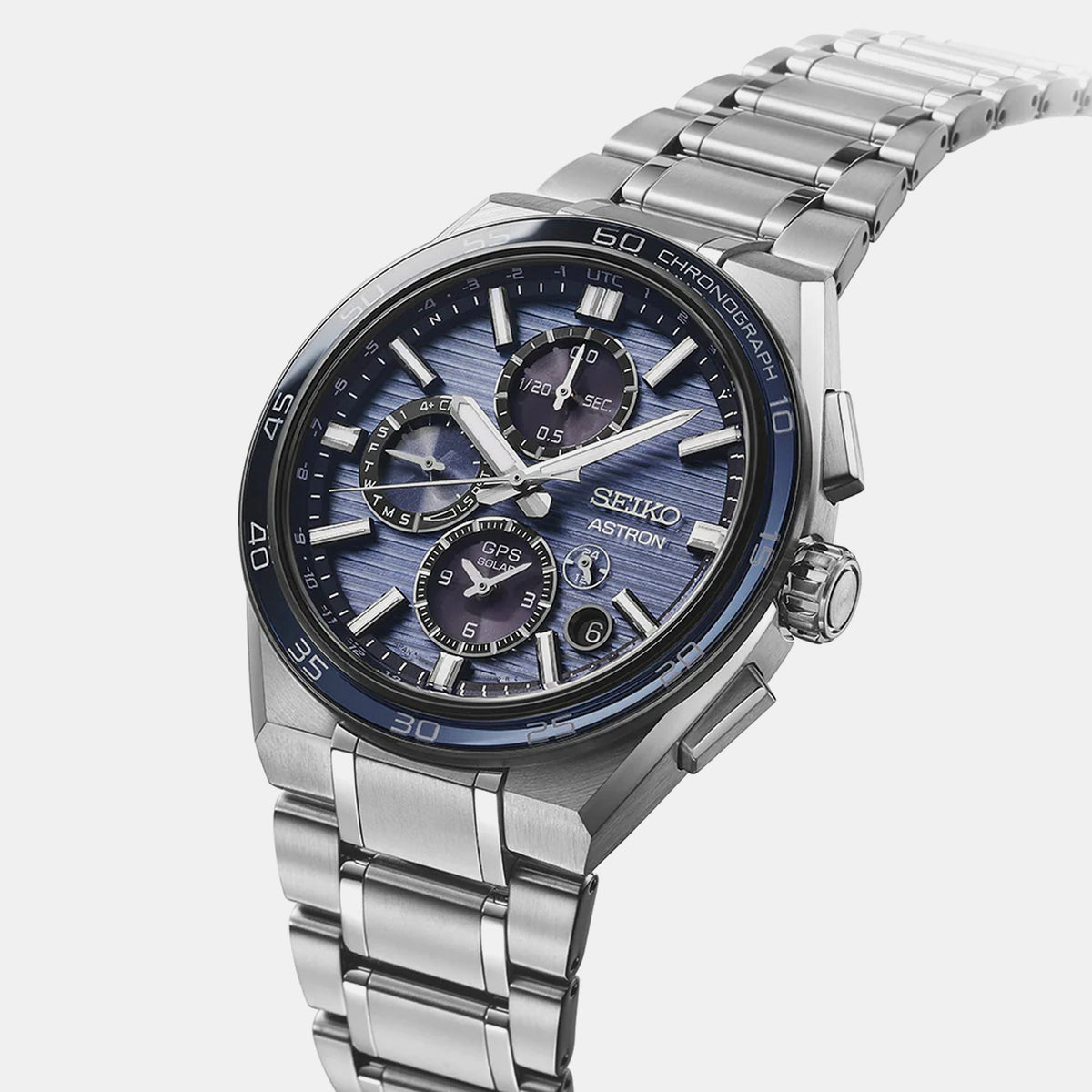 Astron Men Solar Blue Dial Chronograph Stainless Steel Watch SSH175J1