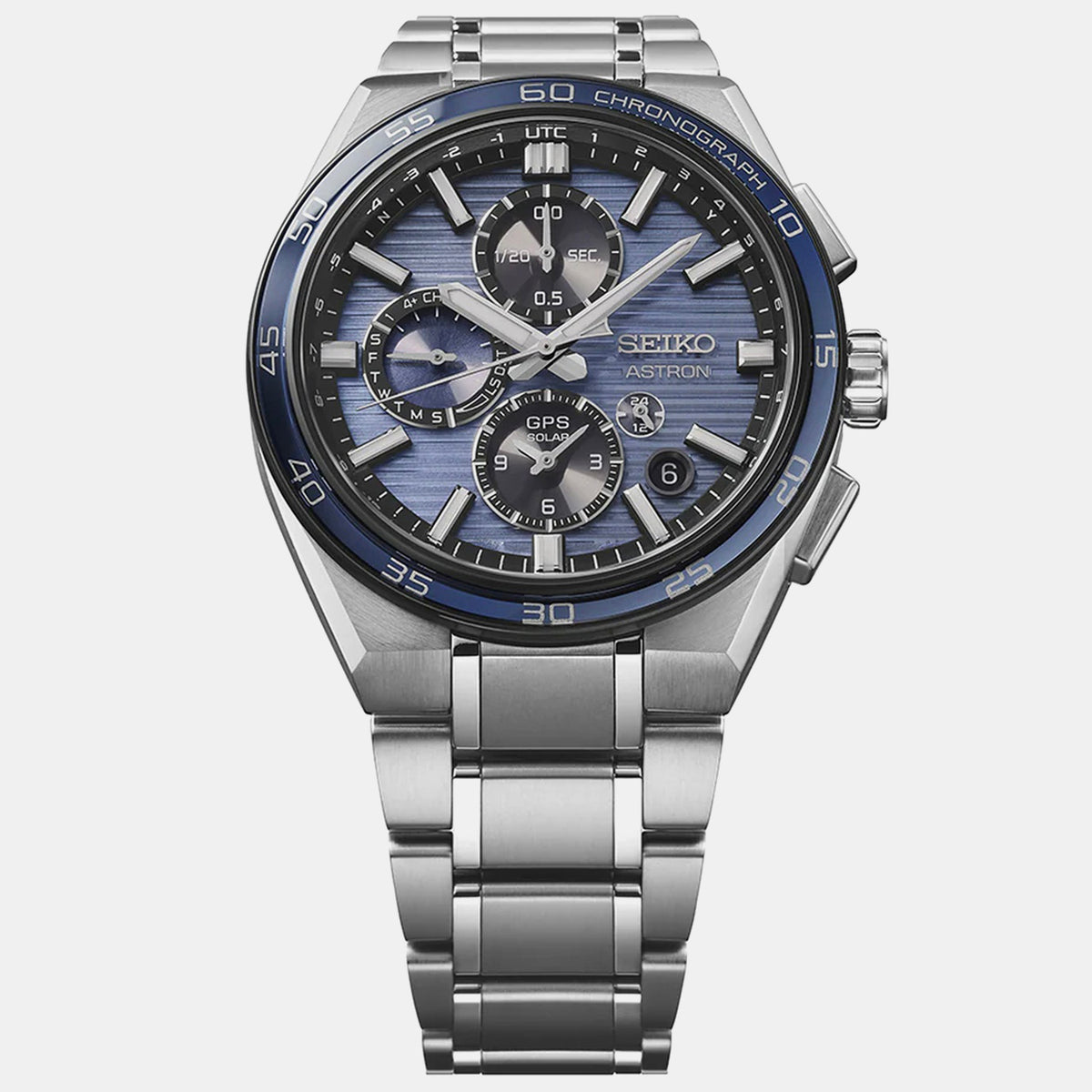 Astron Men Solar Blue Dial Chronograph Stainless Steel Watch SSH175J1
