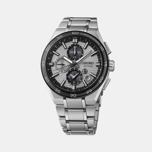 Astron GPS Solar Dual-Time Chronograph Men Silvery Grey Dial Watch SSH177J1