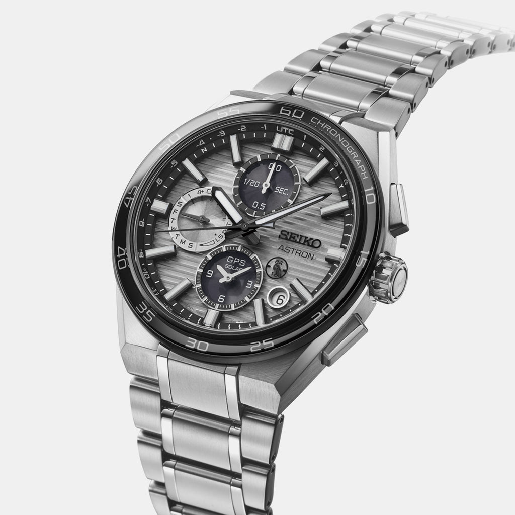Astron GPS Solar Dual-Time Chronograph Men Silvery Grey Dial Watch SSH177J1