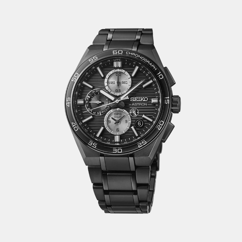 Astron Men Solar Black Dial Chronograph Stainless Steel Watch SSH179J1