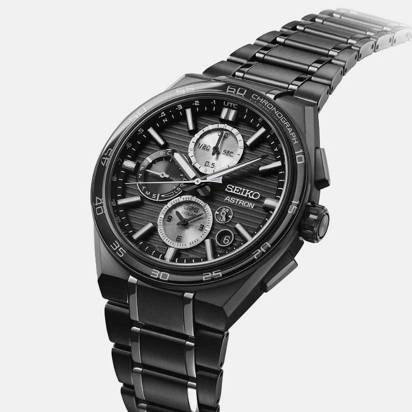 Astron Men Solar Black Dial Chronograph Stainless Steel Watch SSH179J1