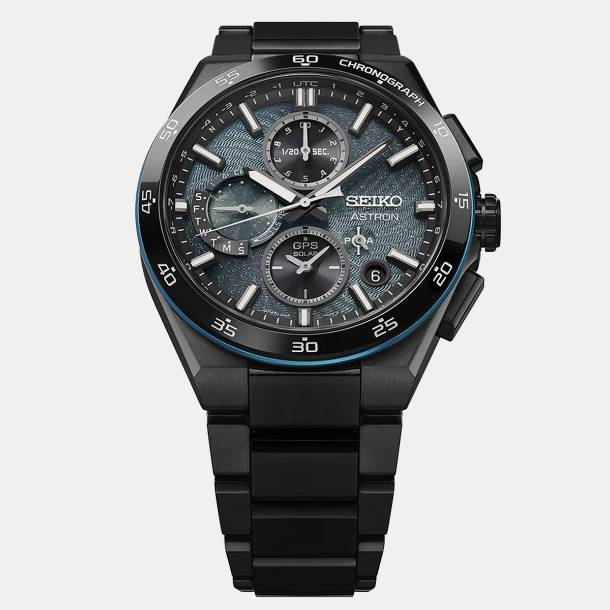 Astron Men Solar Blue Dial Chronograph Stainless Steel Watch SSH187J1