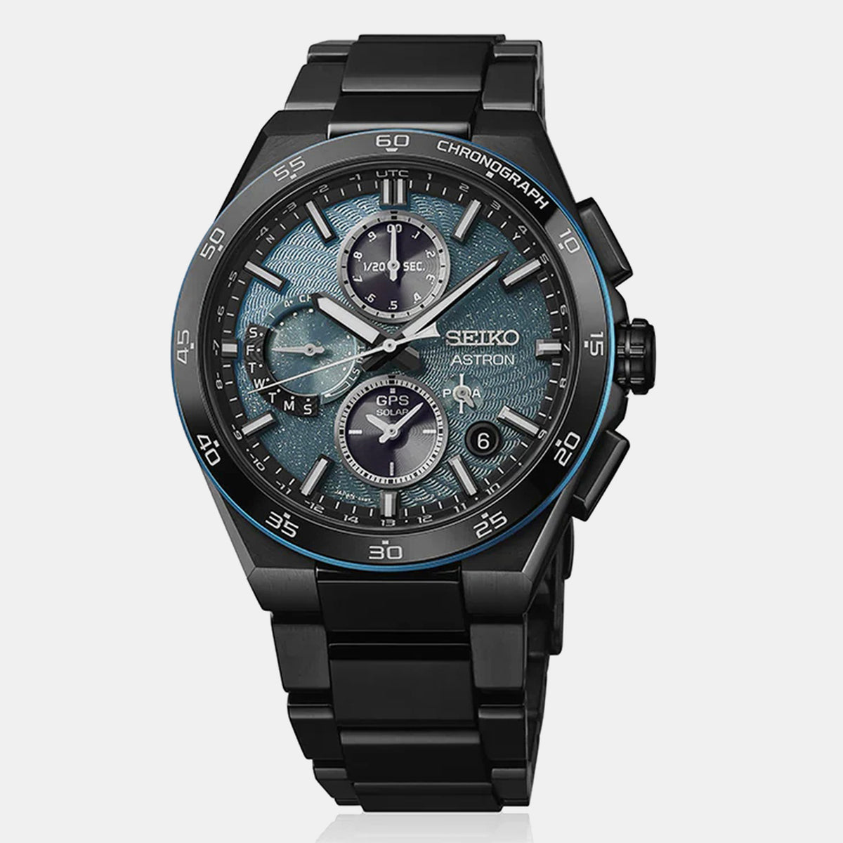 Astron Men Solar Blue Dial Chronograph Stainless Steel Watch SSH187J1