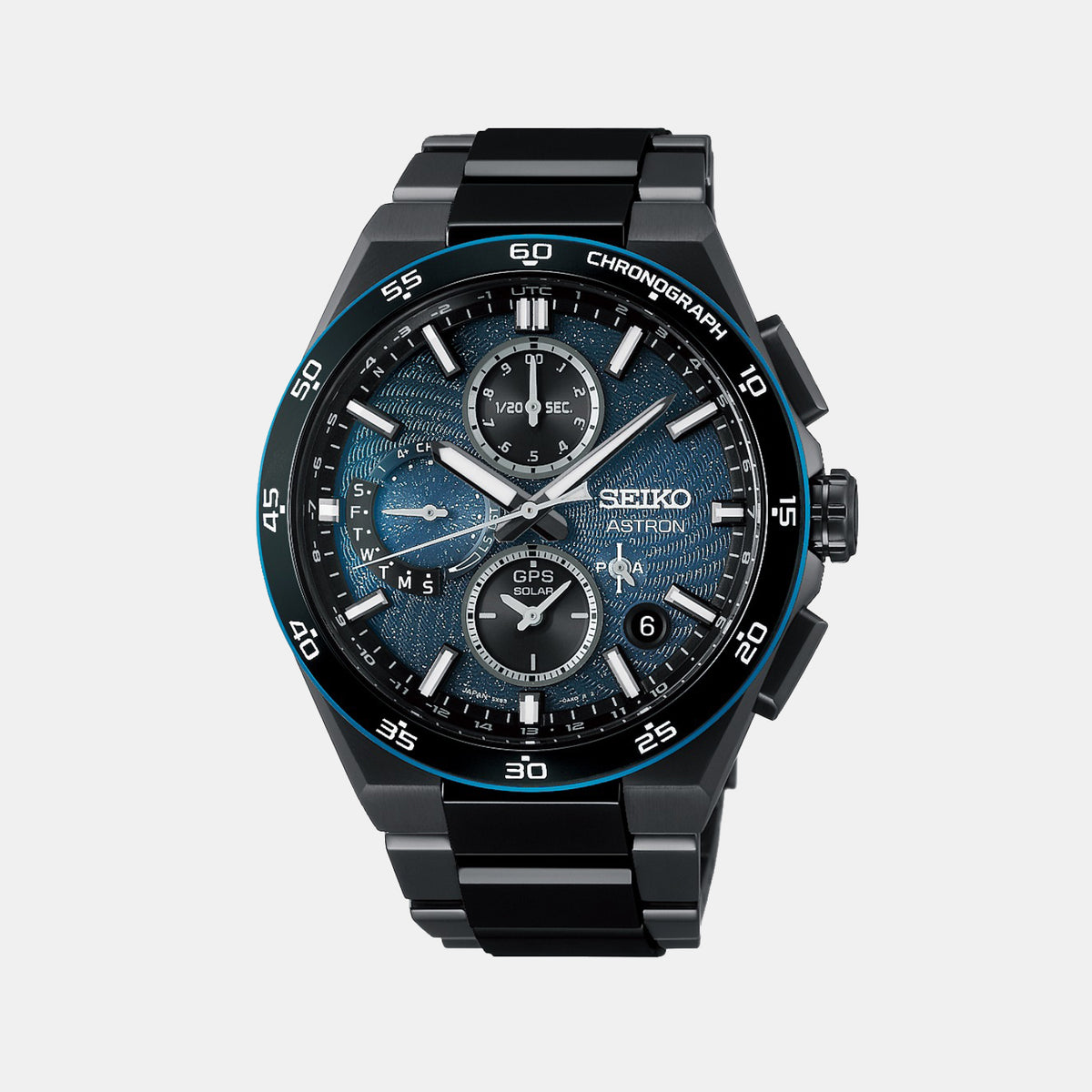 Astron Men Solar Blue Dial Chronograph Stainless Steel Watch SSH187J1