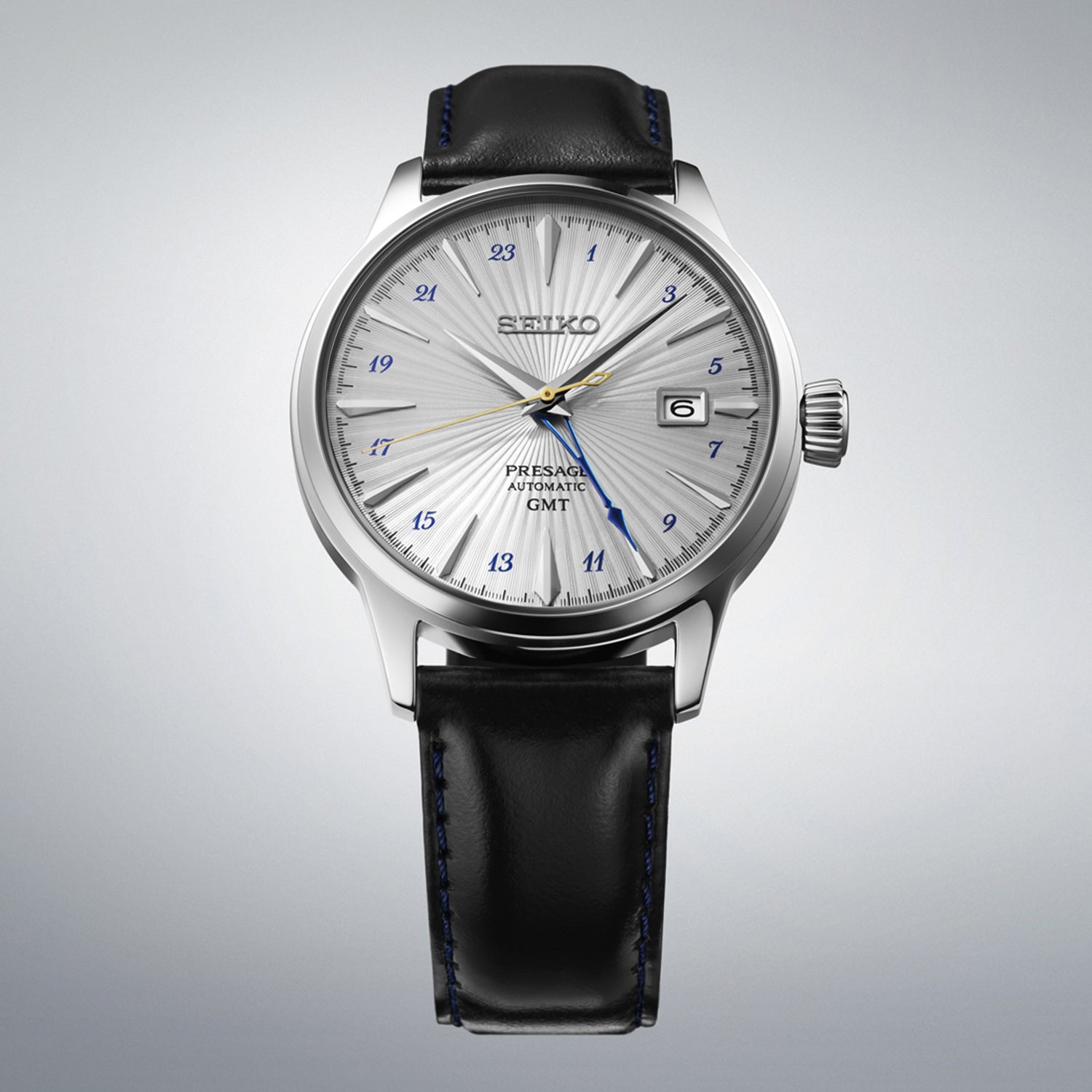 Presage Cocktail Time Gmt Men Automatic Silver Dial Analog Leather Watch SSK049J1