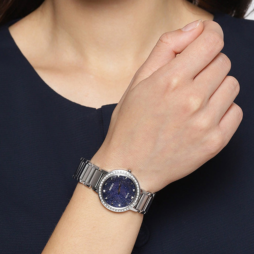Dress Women Solar Blue Dial Analog Stainless Steel Watch SUP433P1
