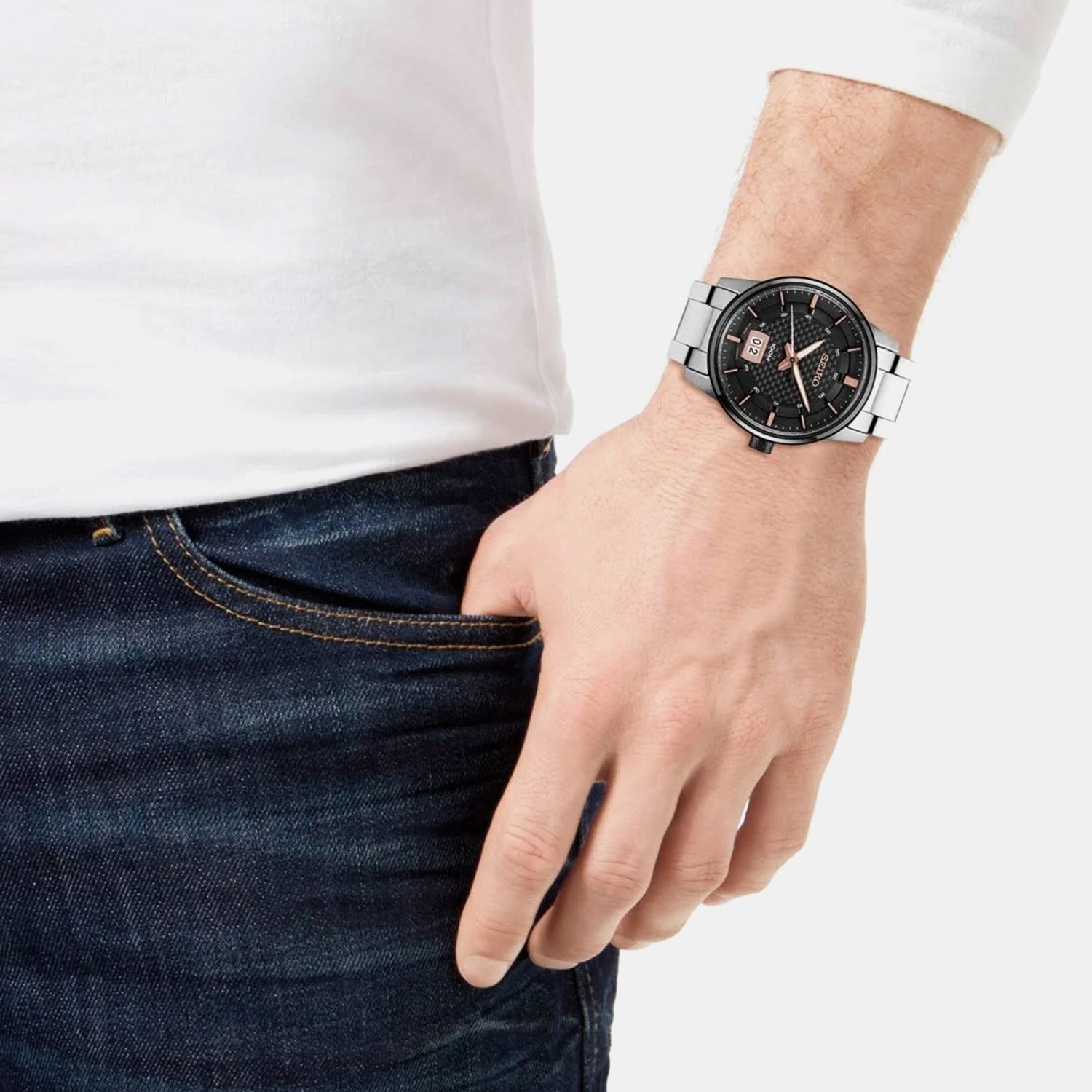 Men Quartz Black Dial Analog Stainless Steel Watch SUR285P1