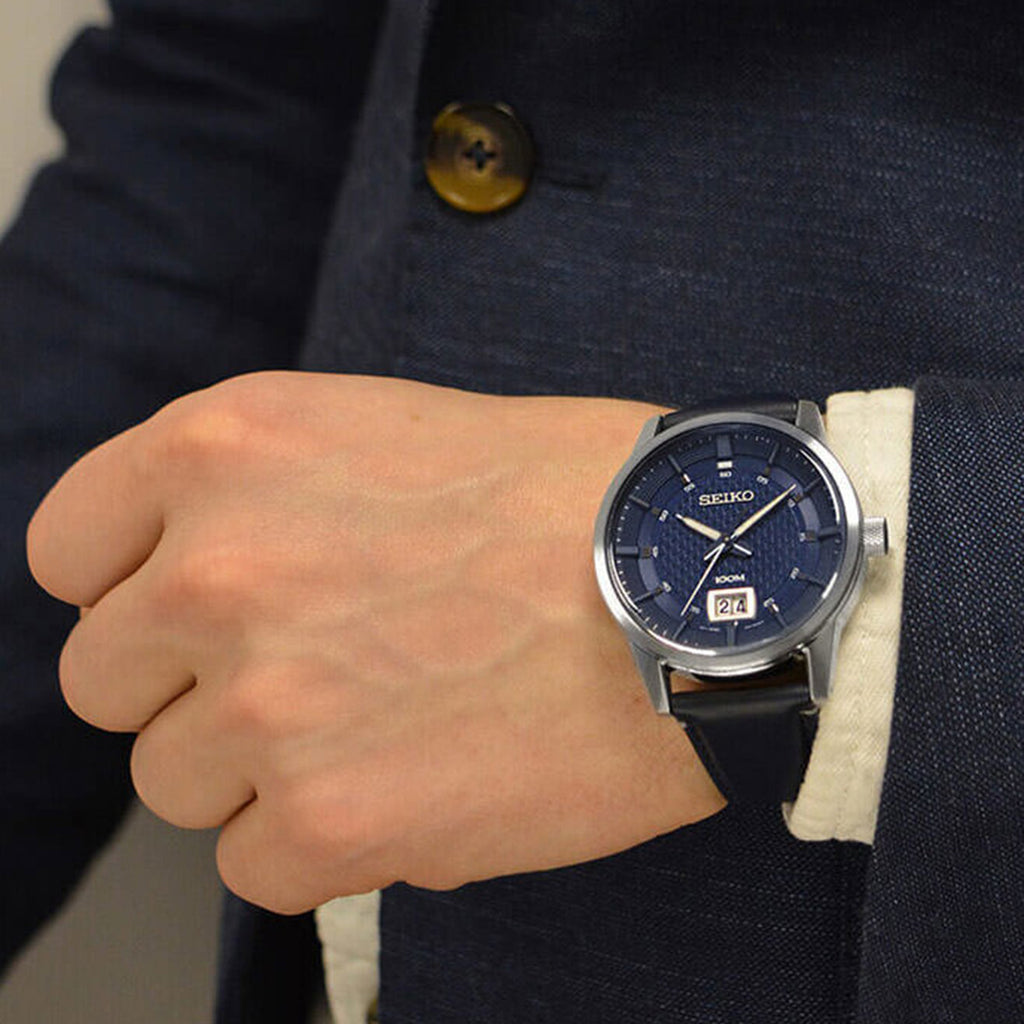 Men'S Collection Men Quartz Blue Dial Analog Leather Watch SUR287P1