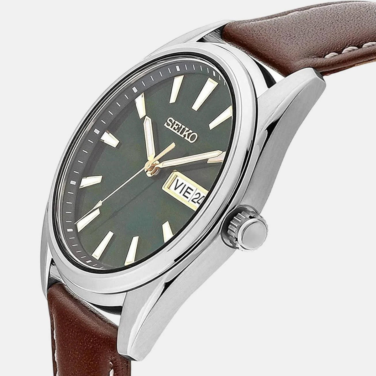 Dress Men Quartz Green Dial Analog Leather Watch SUR449P1