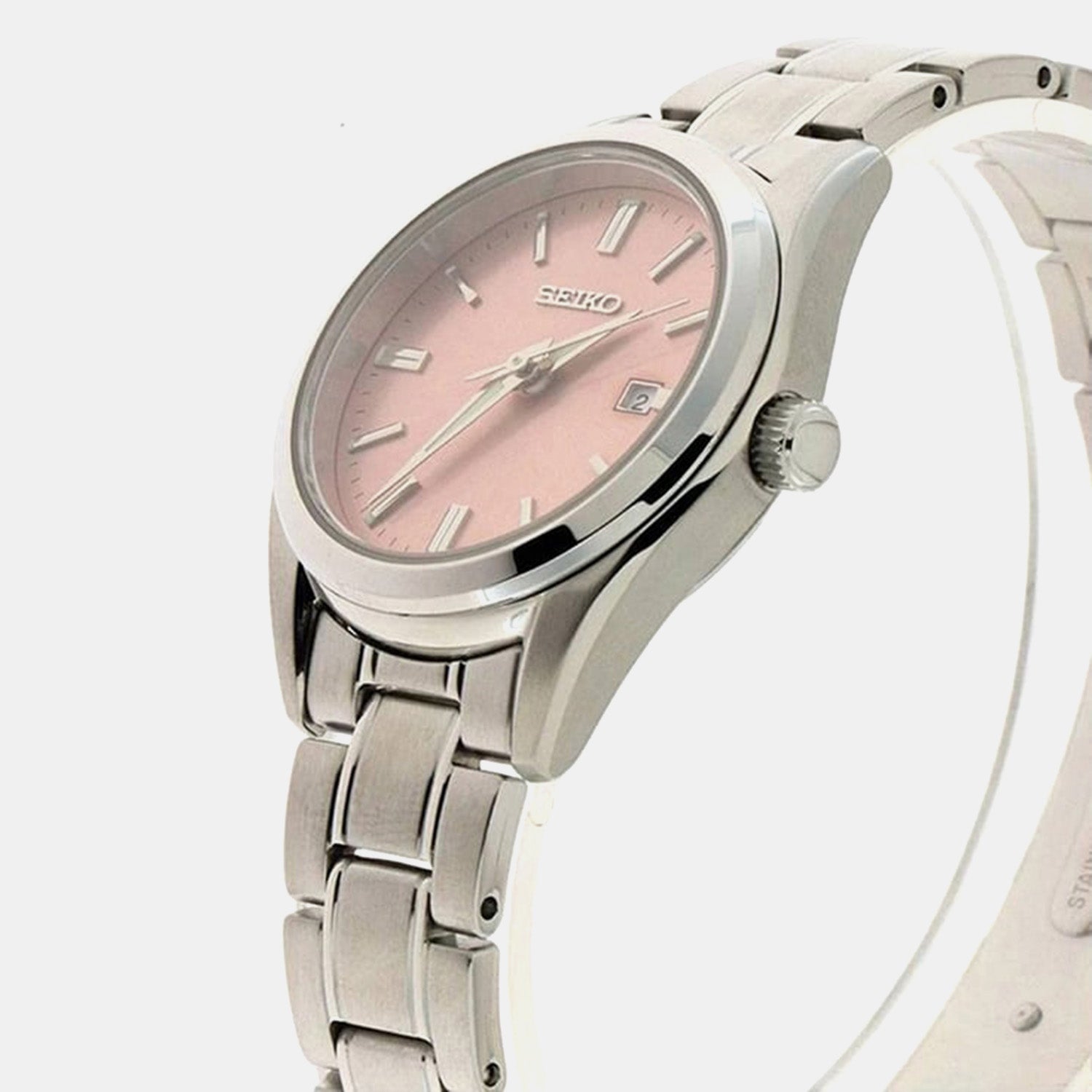Dress Women Quartz Pink Dial Analog Stainless Steel Watch SUR529P1