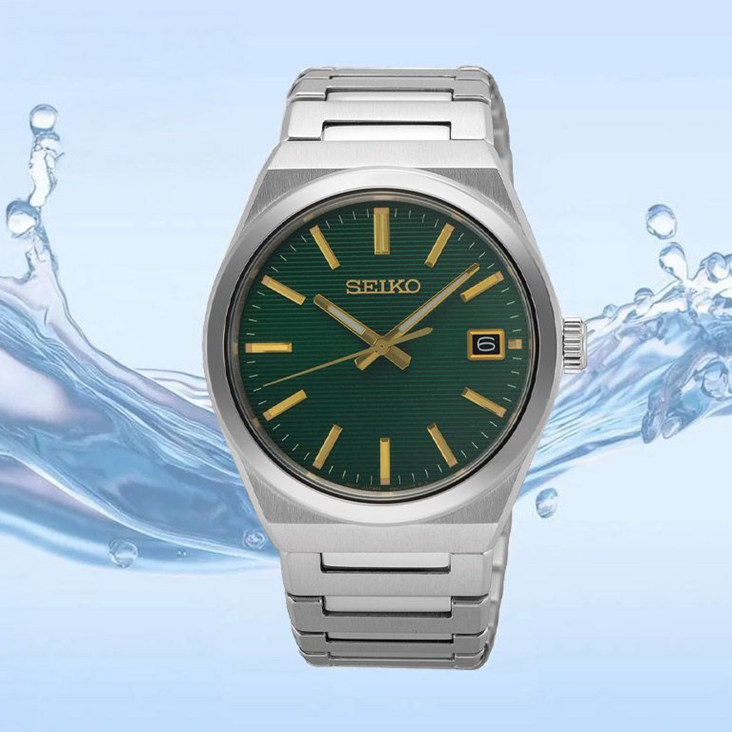 Classic Men Quartz Green Dial Analog Stainless Steel Watch SUR601P1