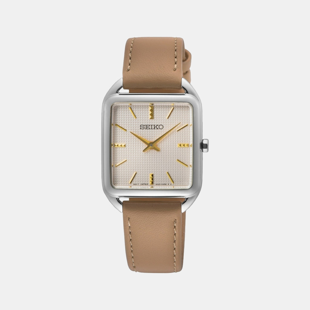 Dress Women Quartz White Dial Analog Leather Watch SWR089P1