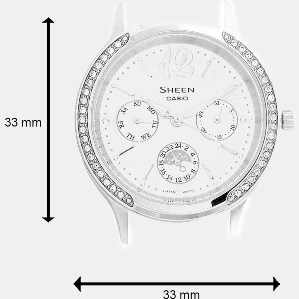 Sheen Women Quartz Silver Dial Multi-Function Leather Watch SX090