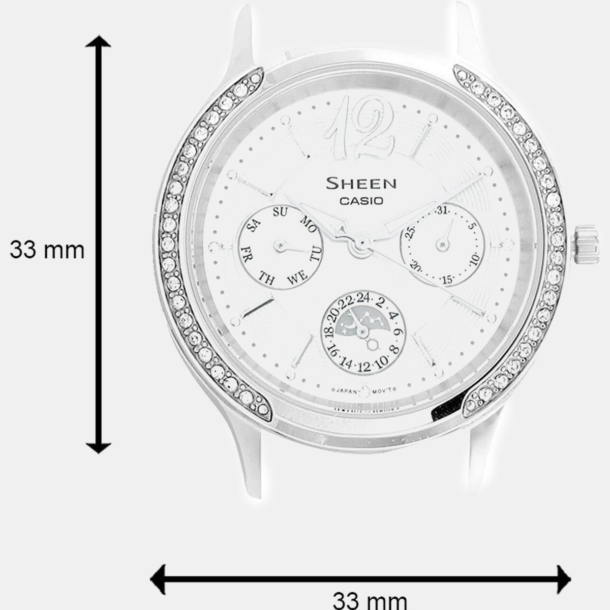 Sheen Women Quartz Silver Dial Multi-Function Leather Watch SX090