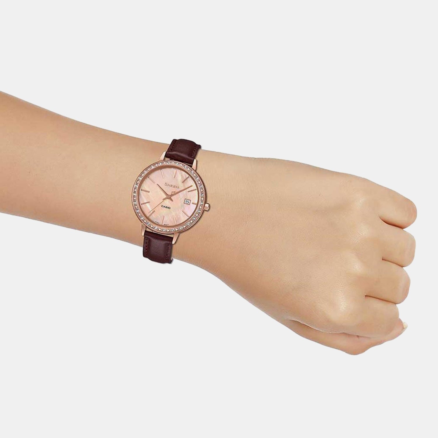 Sheen Women Quartz Pink Dial Analog Leather Watch SX244