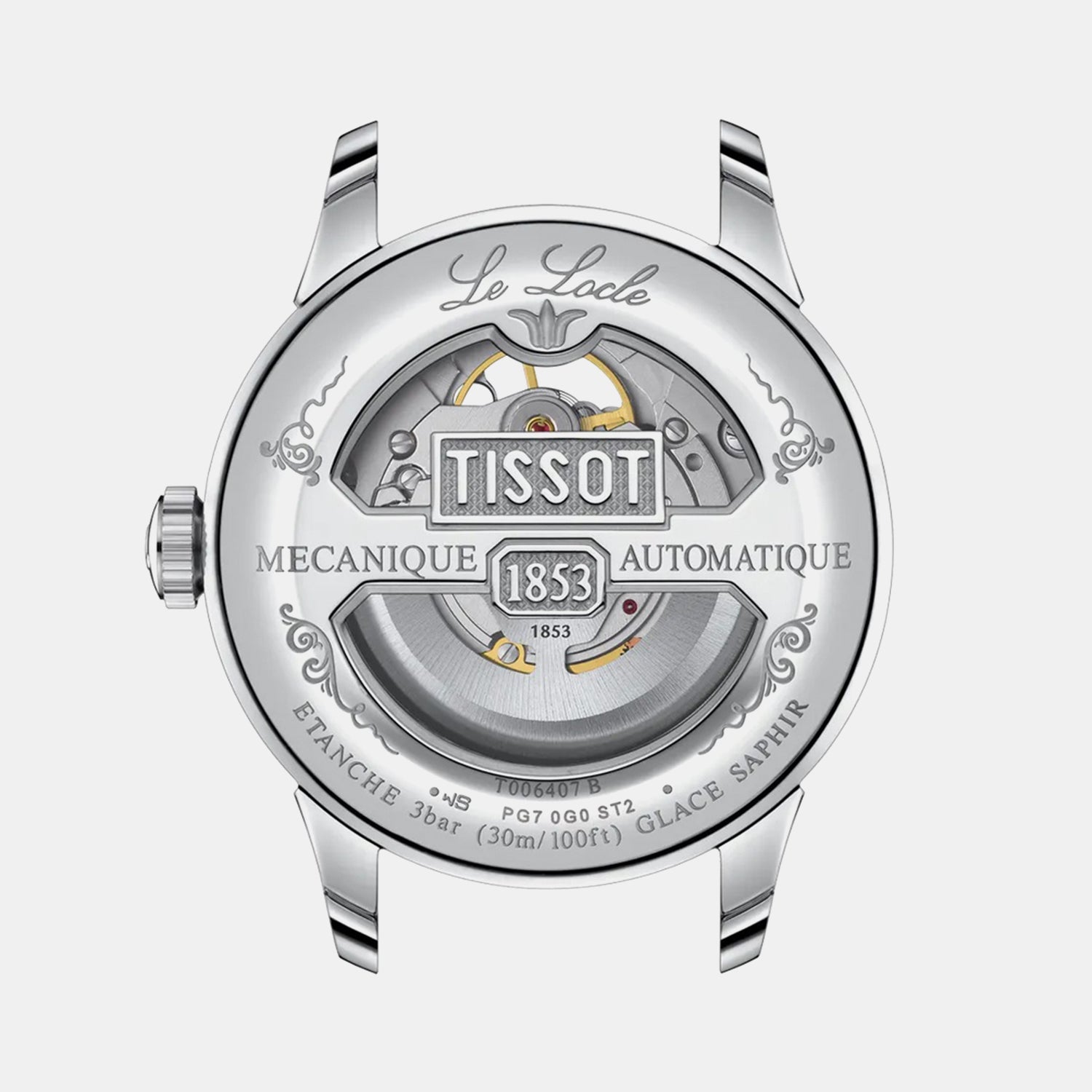 Le Locle Open Heart Men Automatic Silver Dial Analog Stainless Steel Watch T0064071103302