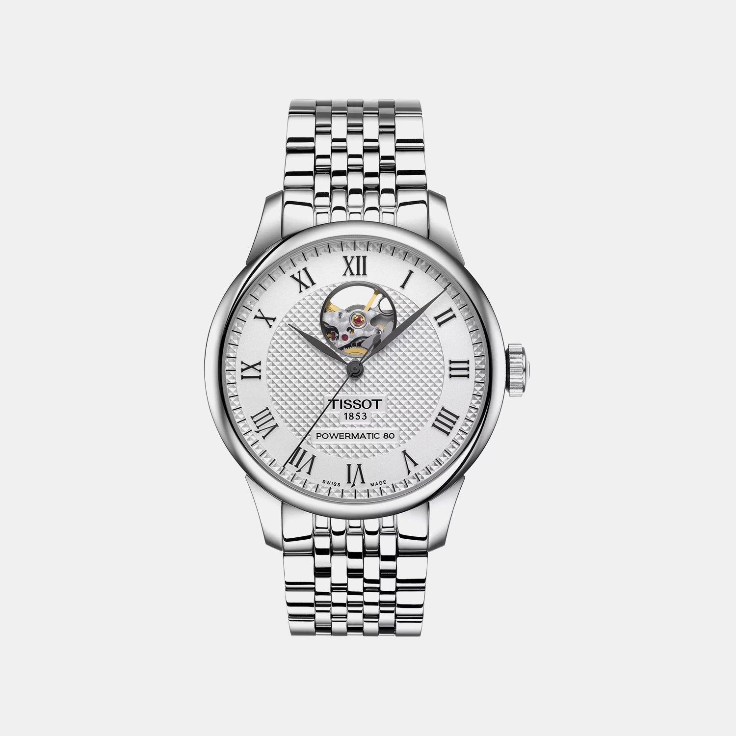 Le Locle Open Heart Men Automatic Silver Dial Analog Stainless Steel Watch T0064071103302