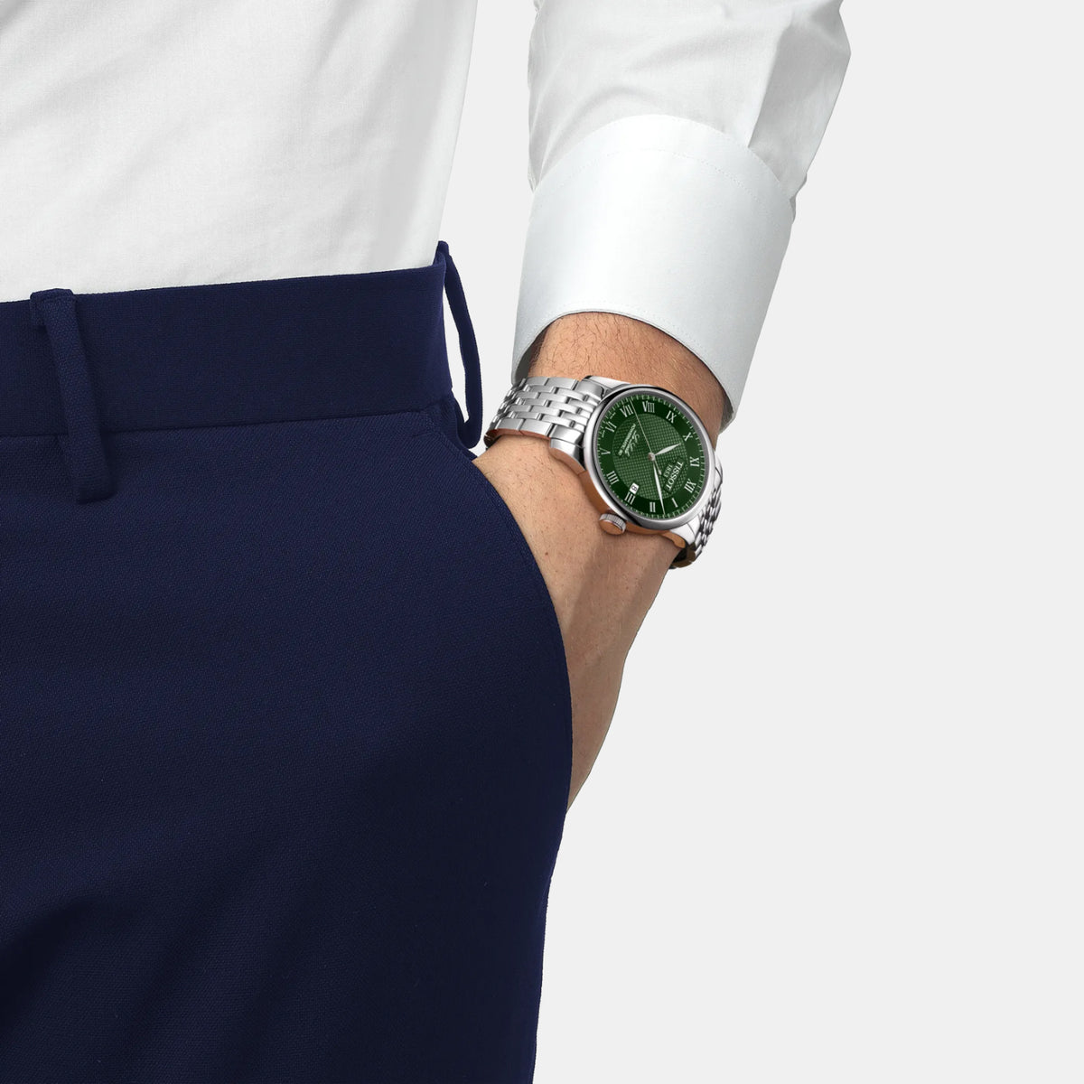 Le Locle Men Automatic Green Dial Analog Stainless Steel Watch T0064071109300
