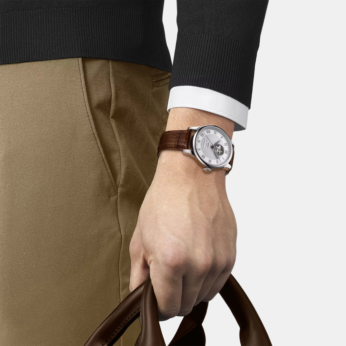 Le Locle Men Automatic Silver Dial Analog Synthetic Watch T0064071603301