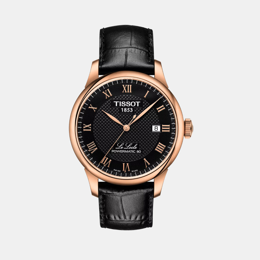 Le Locle Men Automatic Black Dial Analog Leather Watch T0064073605300